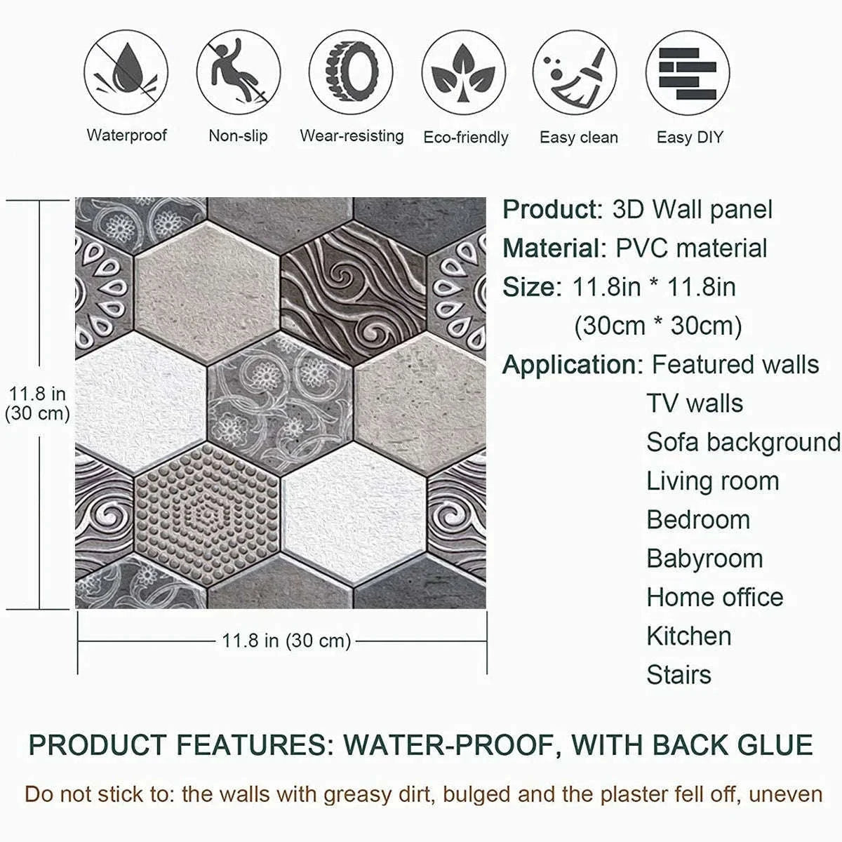 10 Pack 3D Self-Adhesive PVC Wall Panels for Easy Room Refresh-