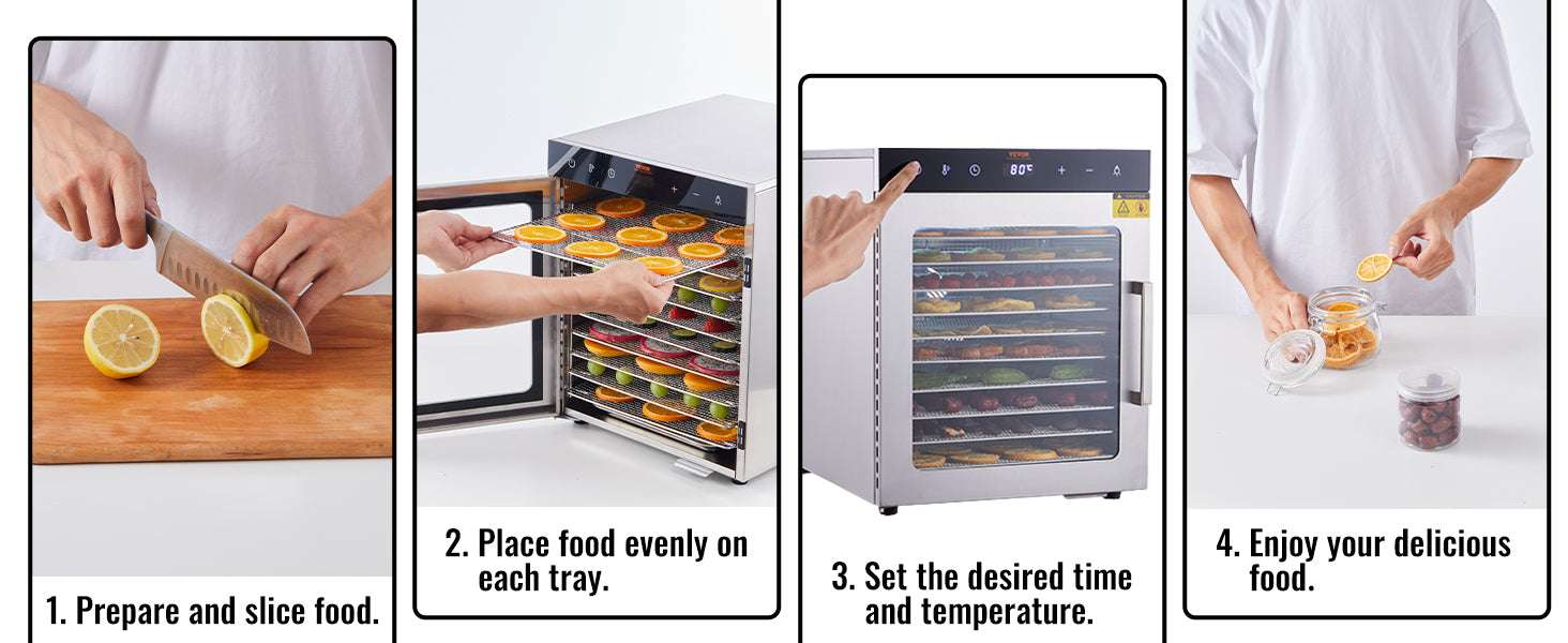 10-Tray Food Dehydrator Stainless Steel with Timer & Temperature Control-10 Trays 1000W / france