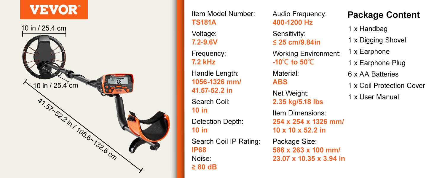 10" Waterproof Metal Detector with LCD, 7 Modes & Adjustable Stem-10 Inch Search Coil / United States