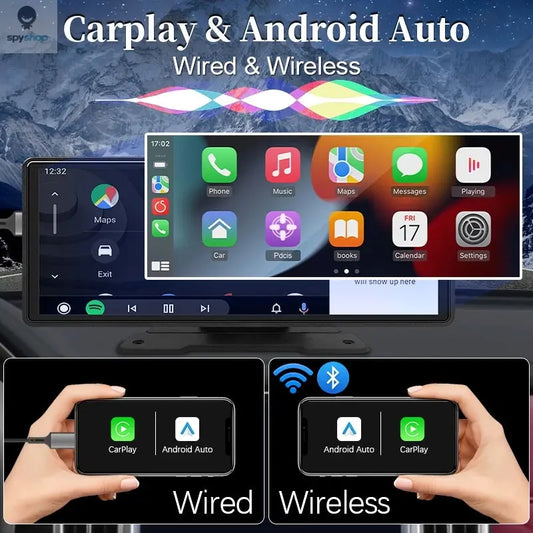 10.26" Car Mirror Radio Multimedia Video Player Universal Wireless Carplay Android Auto Screen With Bluetooth AUX USB Spy-shop.com