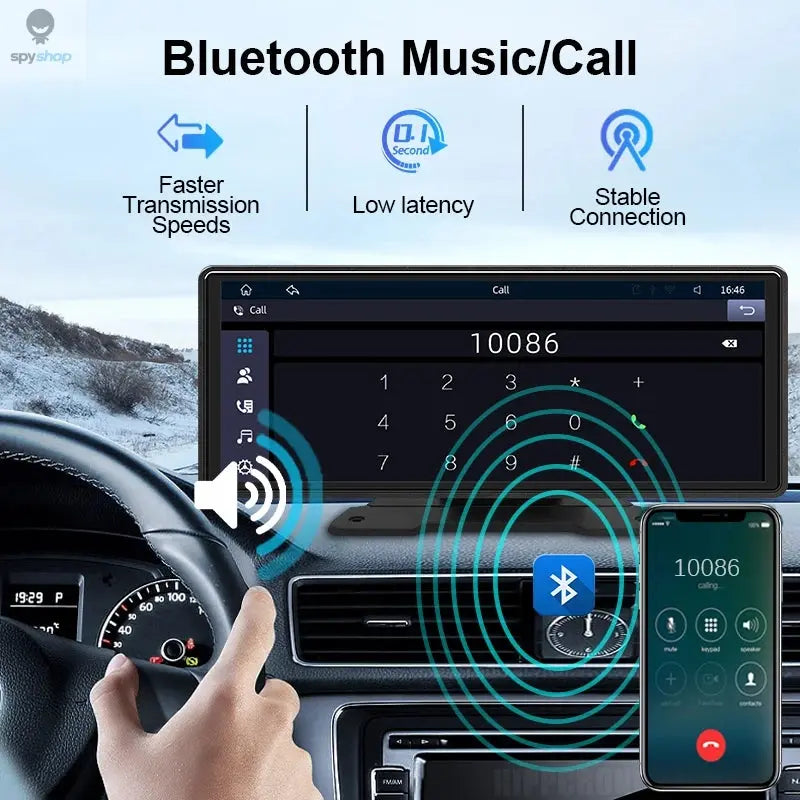 10.26" Car Mirror Radio Multimedia Video Player Universal Wireless Carplay Android Auto Screen With Bluetooth AUX USB Spy-shop.com