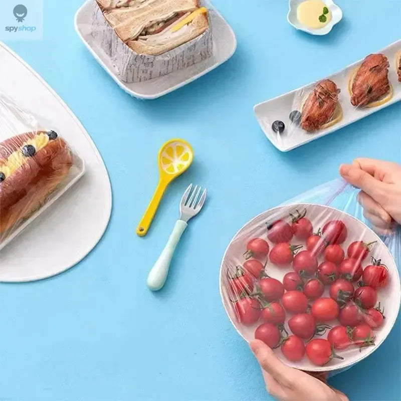 100 Pcs Elastic Food Covers, Disposable Plastic Bowl Lids for Fruit & Vegetable Storage, Freshness Seal Wraps Spy-shop.com