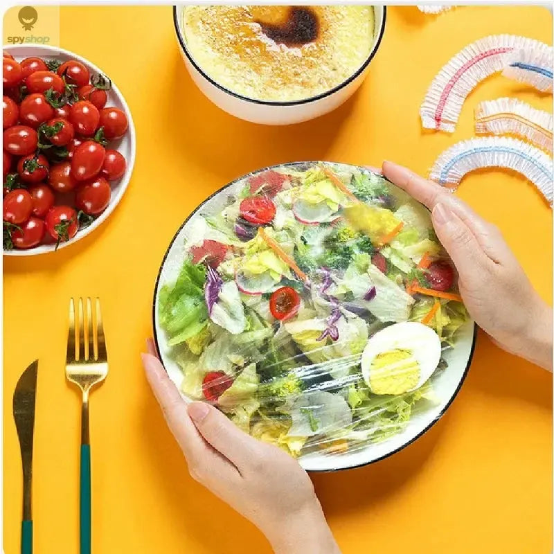 100 Pcs Elastic Food Covers, Disposable Plastic Bowl Lids for Fruit & Vegetable Storage, Freshness Seal Wraps Spy-shop.com