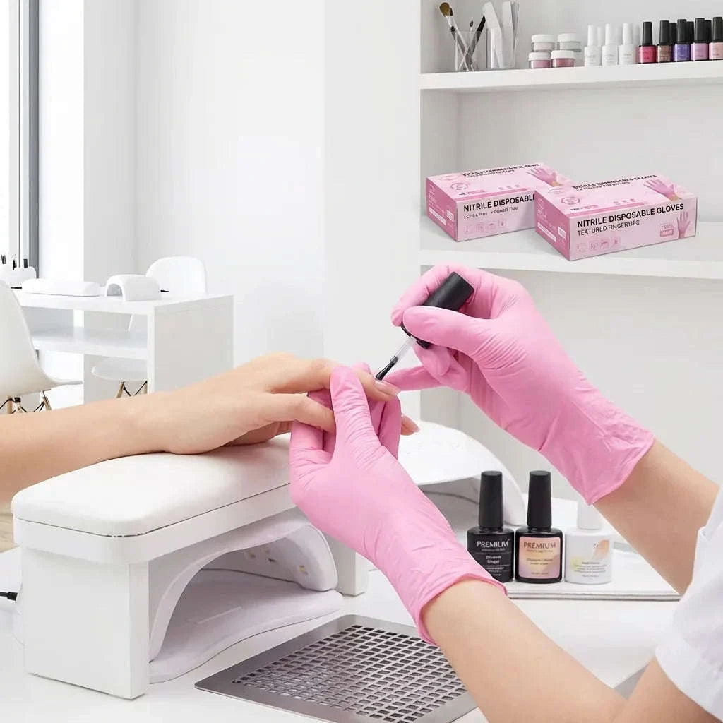 100 Pcs Pink Disposable Nitrile Gloves for Safe Food Handling-United States