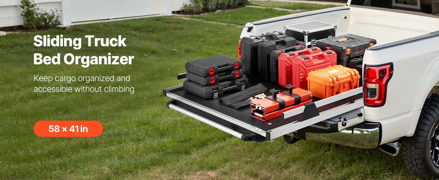 1000 lb Sliding Truck Bed Organizer with 6 Movable Rings and 2-Position Slide-Out Tray-78 x 48 in / United States