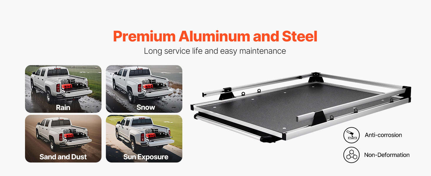 1000 lb Sliding Truck Bed Organizer with 6 Movable Rings and 2-Position Slide-Out Tray-78 x 48 in / United States