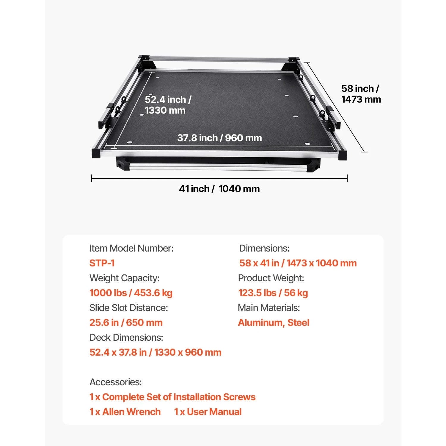 1000 lb Sliding Truck Bed Organizer with 6 Movable Rings and 2-Position Slide-Out Tray-78 x 48 in / United States