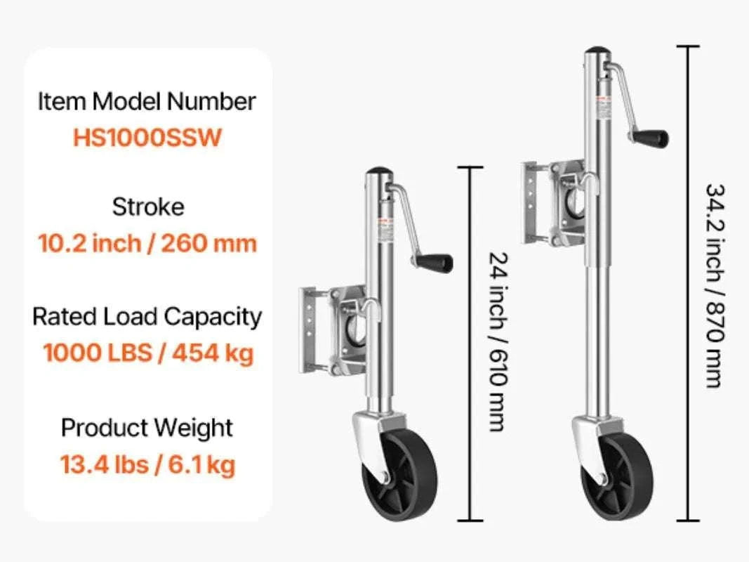 1000 lb Trailer Jack with Wheel, Swivel, 10" Lift for RV & Boat-United States