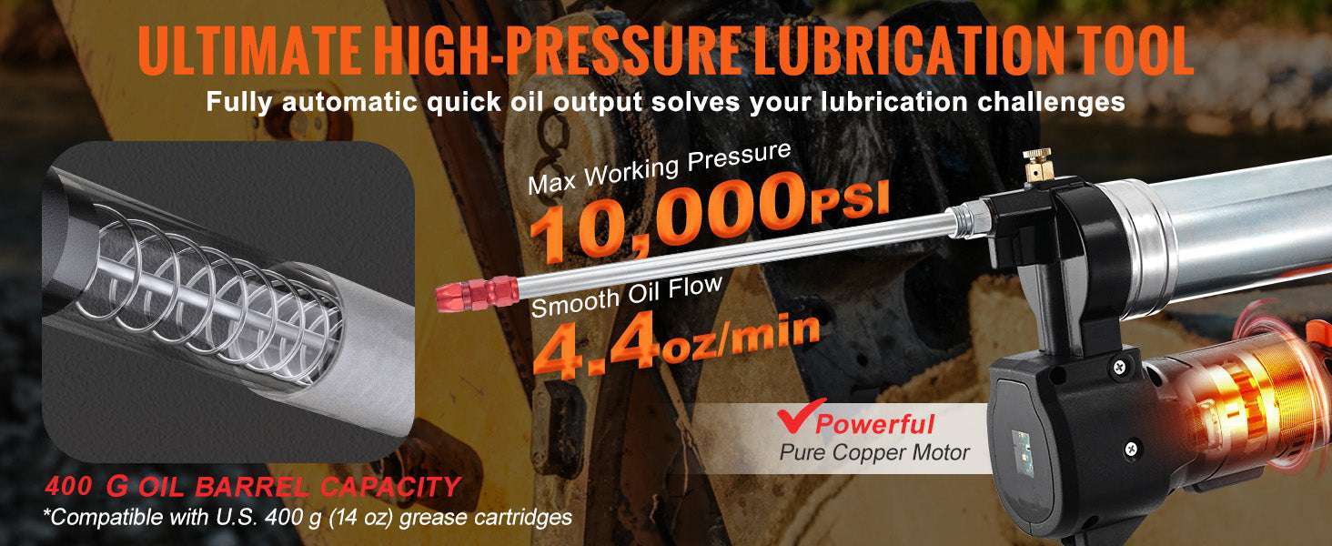 10000 PSI Cordless Grease Gun Kit with Hose, LED Light & Case-10000PSI / france