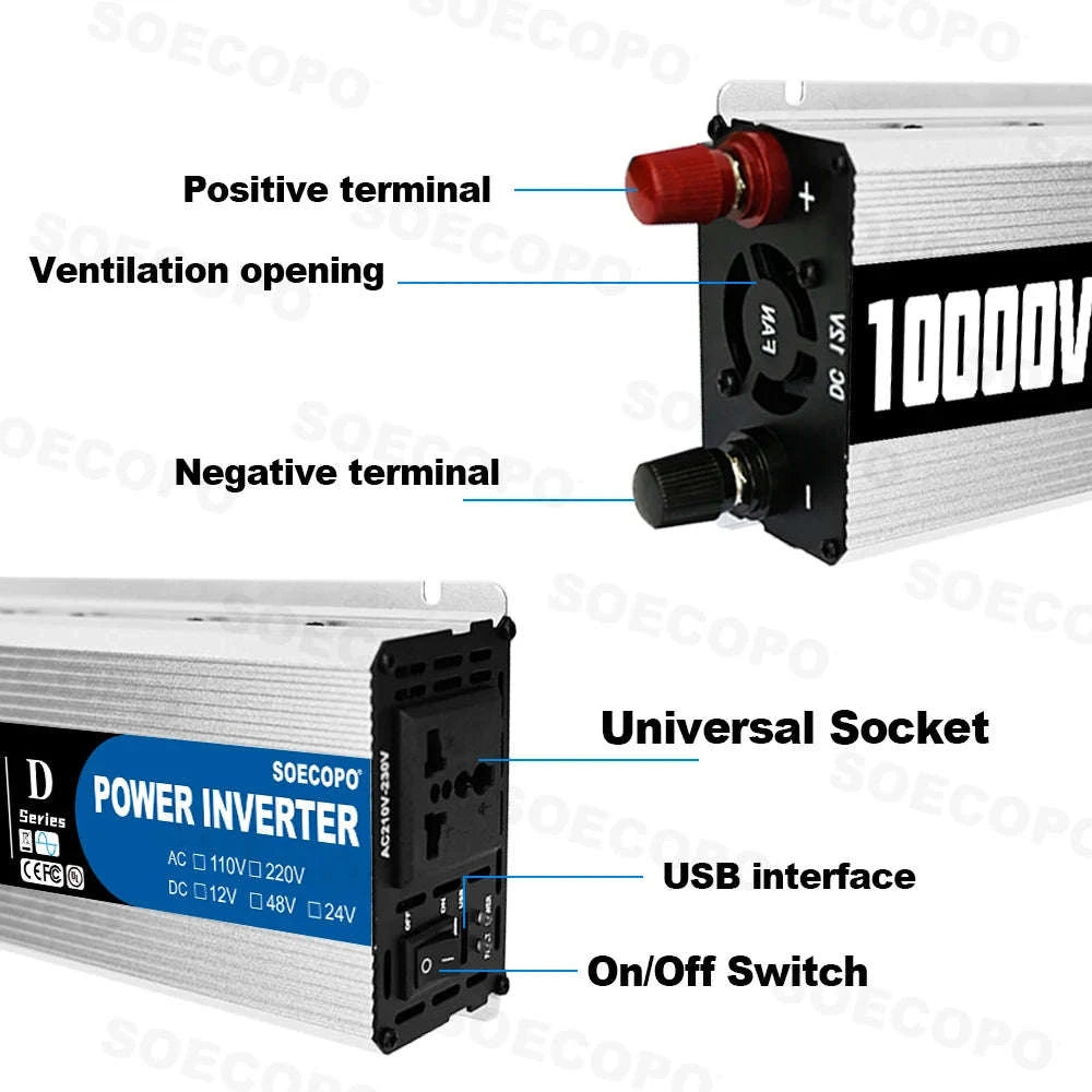 10000W DC to AC Power Inverter 12V 24V 48V to 220V with USB Port and Protection Features-12V TO 110V / China Mainland