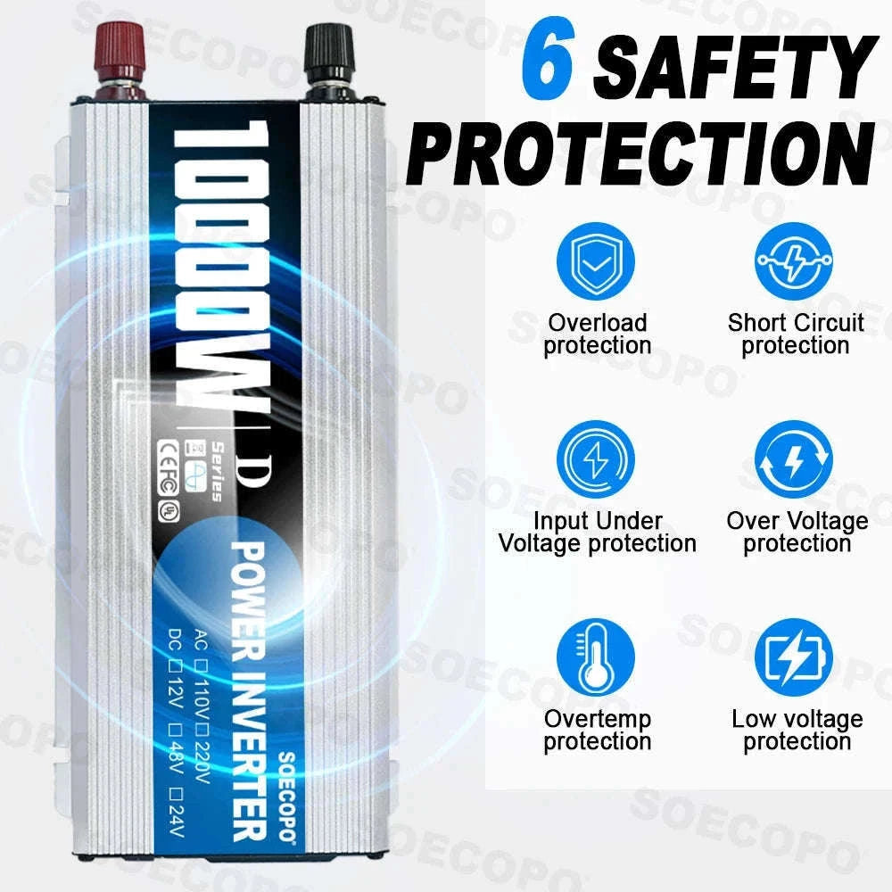 10000W DC to AC Power Inverter 12V 24V 48V to 220V with USB Port and Protection Features-12V TO 110V / China Mainland