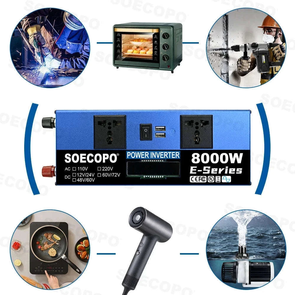 1000W Power Inverter Dual Voltage 12V-72V to 110V/220V with USB-110V 60Hz / 12V 24V Auto