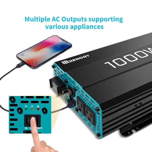 1000W Pure Sine Wave Inverter 12V DC to 120V AC Converter-United States