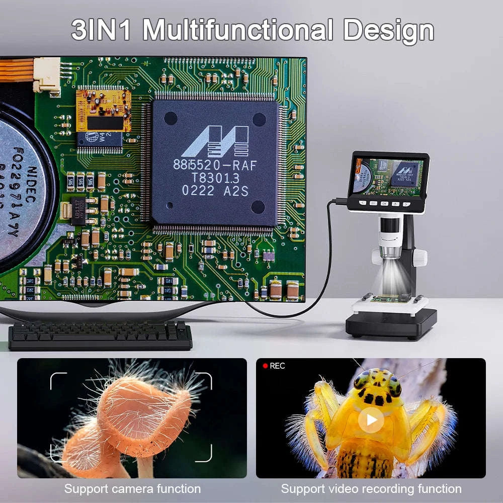 1000X 4.3" LCD USB Digital Microscope for Coin Inspection-Black