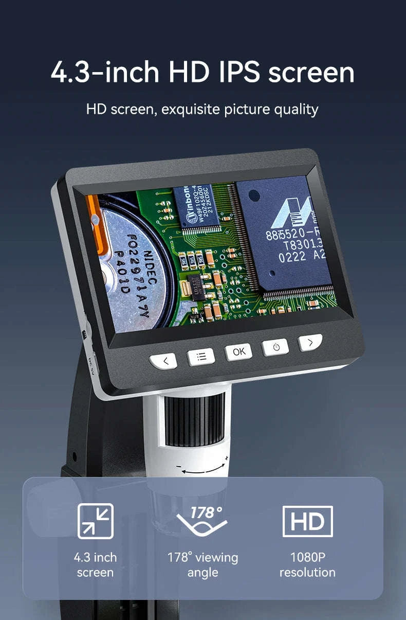 1000X 4.3" LCD USB Digital Microscope for Coin Inspection-Black