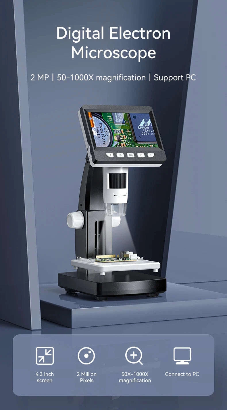 1000X 4.3" LCD USB Digital Microscope for Coin Inspection-Black