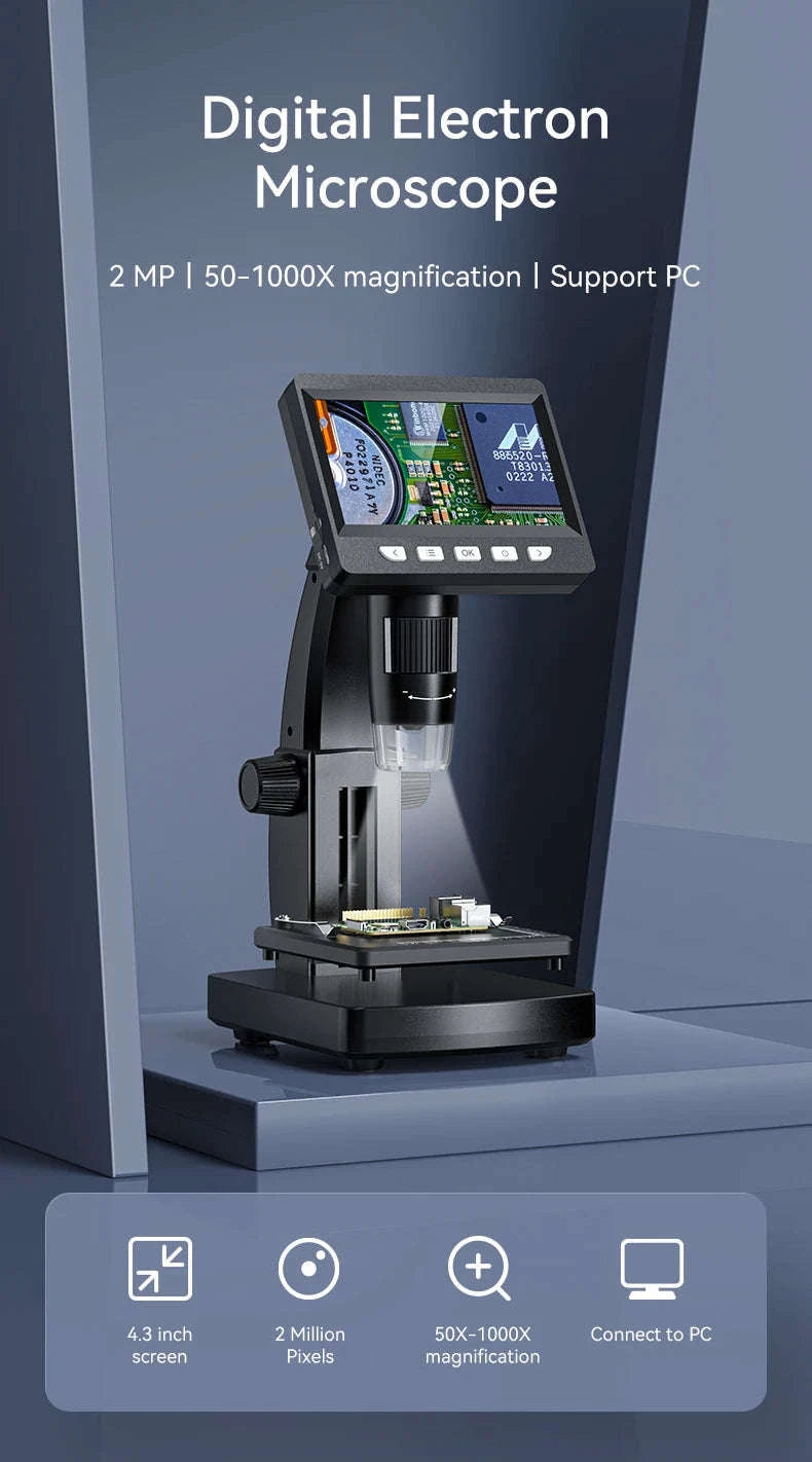 1000X 4.3" LCD USB Digital Microscope for Coin Inspection-Black