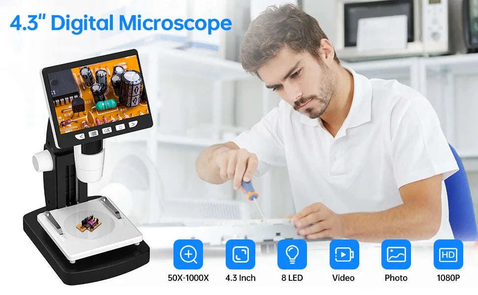 1000X 4.3" LCD USB Digital Microscope for Coin Inspection-Black