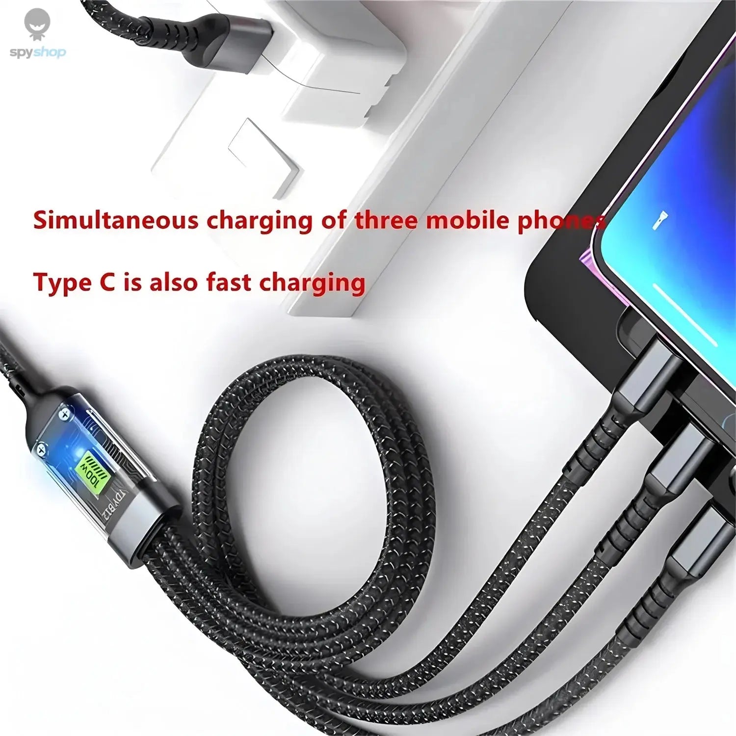 100W Fast Charging Cable Multi Charger Cable Nylon Braided Multiple USB Universal 3 in 1 Charging Cord Adapter with Type-C Micro Spy-shop.com