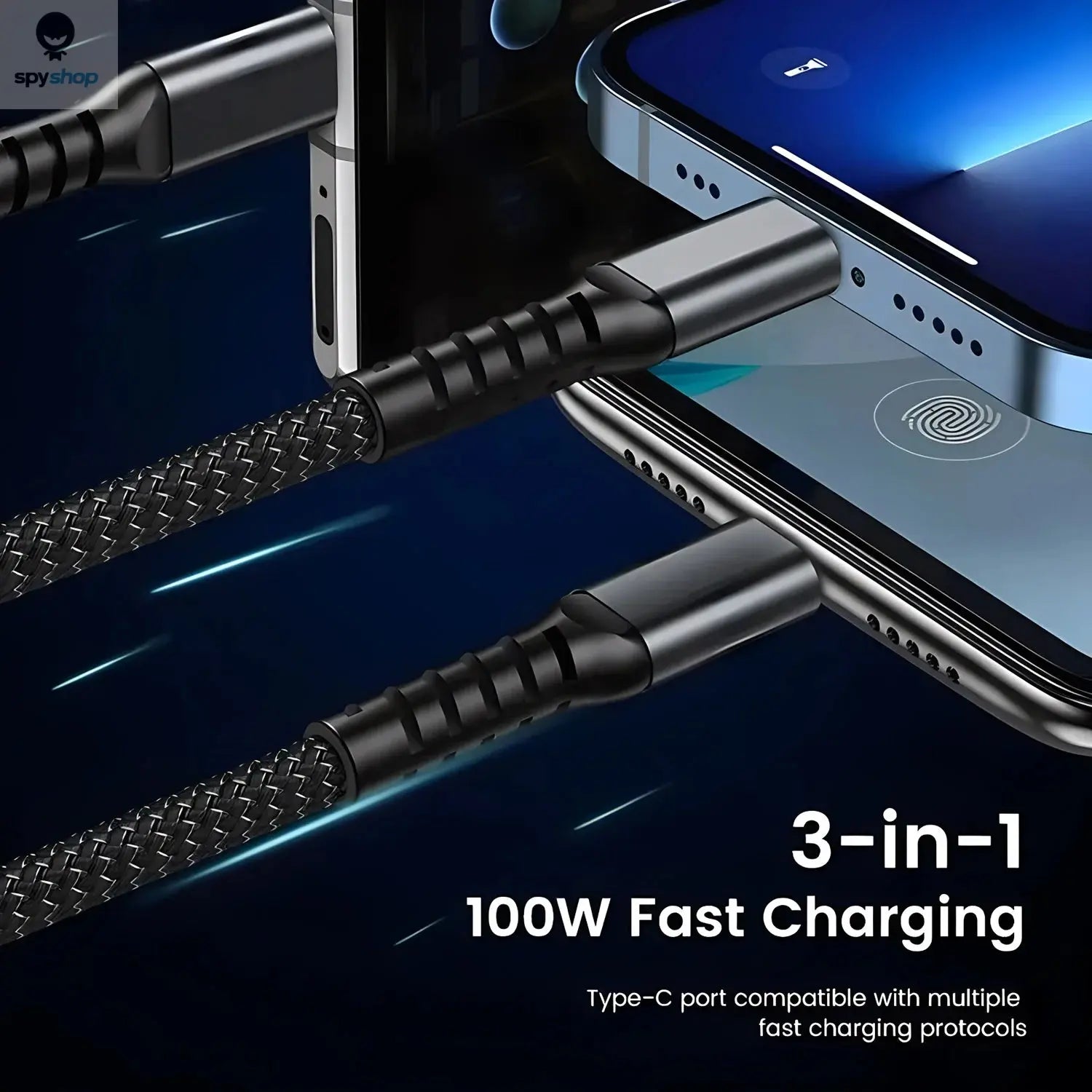 100W Fast Charging Cable Multi Charger Cable Nylon Braided Multiple USB Universal 3 in 1 Charging Cord Adapter with Type-C Micro Spy-shop.com