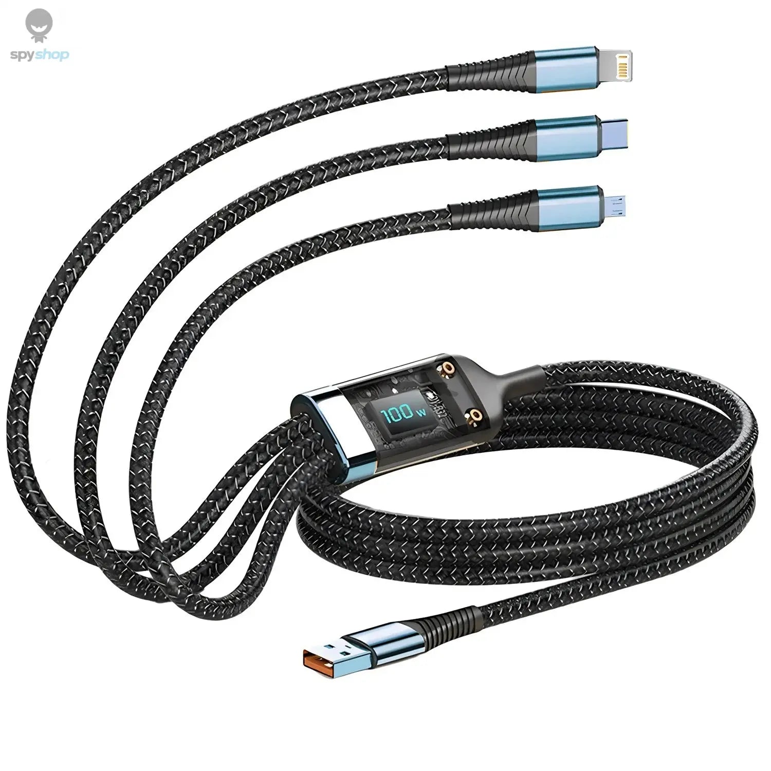 100W Fast Charging Cable Multi Charger Cable Nylon Braided Multiple USB Universal 3 in 1 Charging Cord Adapter with Type-C Micro Spy-shop.com