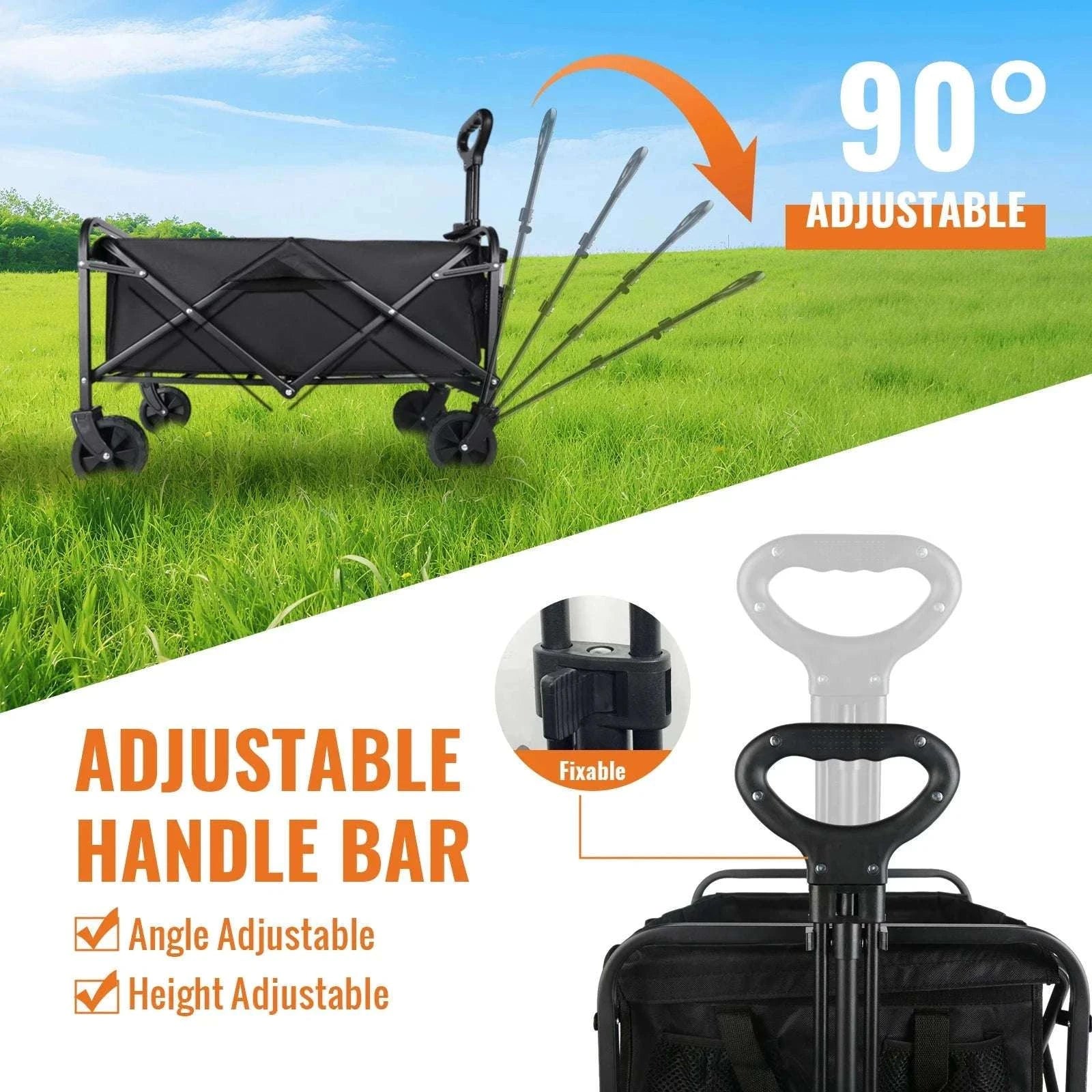 100L Foldable Wagon Cart with Wheels 75kg Load Outdoor Trolley-