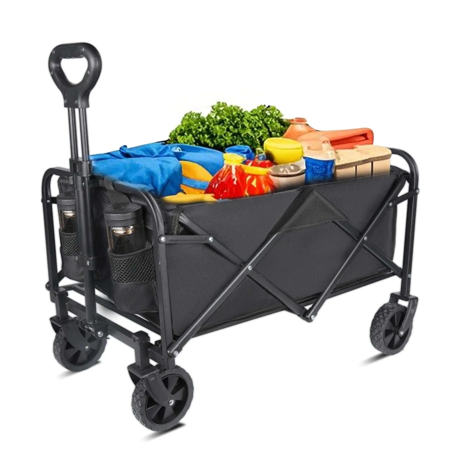 100L Foldable Wagon Cart with Wheels 75kg Load Outdoor Trolley-black / france