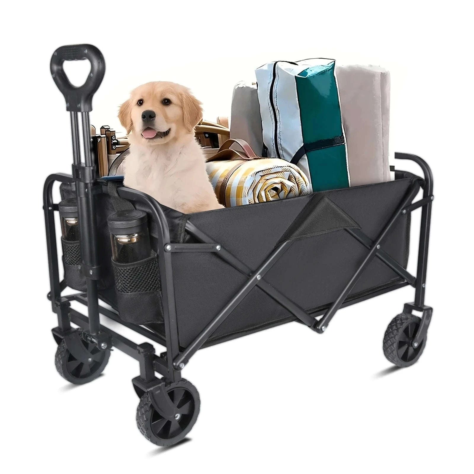 100L Foldable Wagon Cart with Wheels 75kg Load Outdoor Trolley-black / france