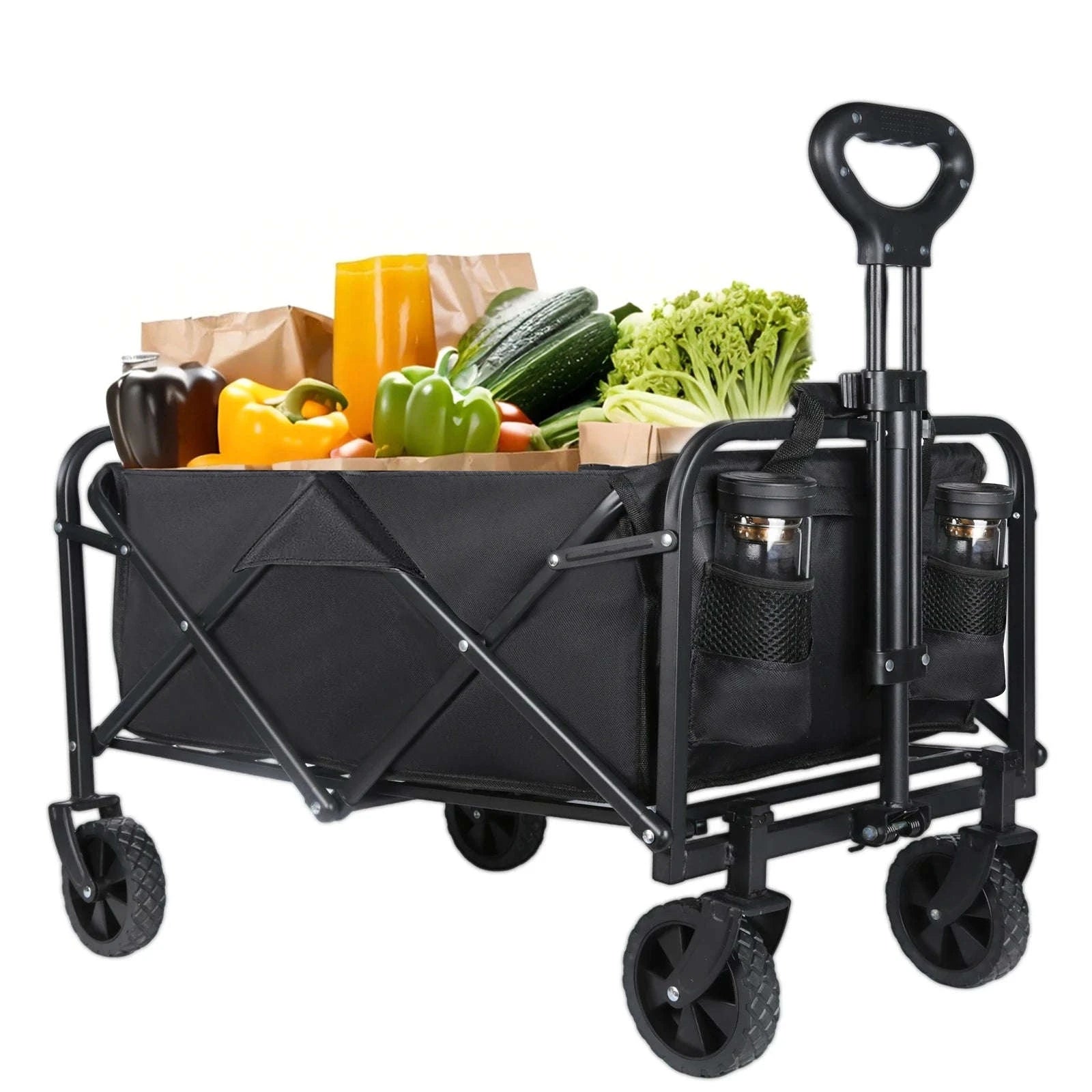100L Foldable Wagon Cart with Wheels 75kg Load Outdoor Trolley-black / france