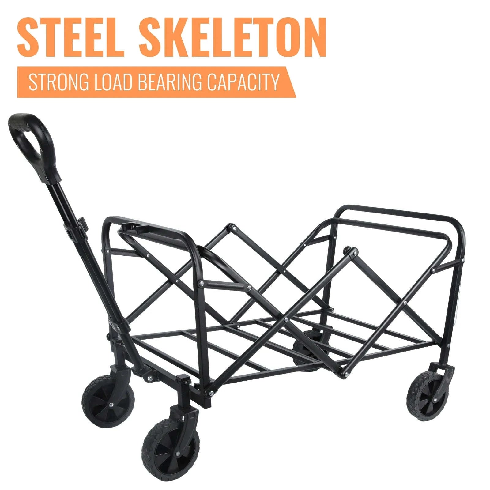 100L Foldable Wagon Cart with Wheels 75kg Load Outdoor Trolley-black / france
