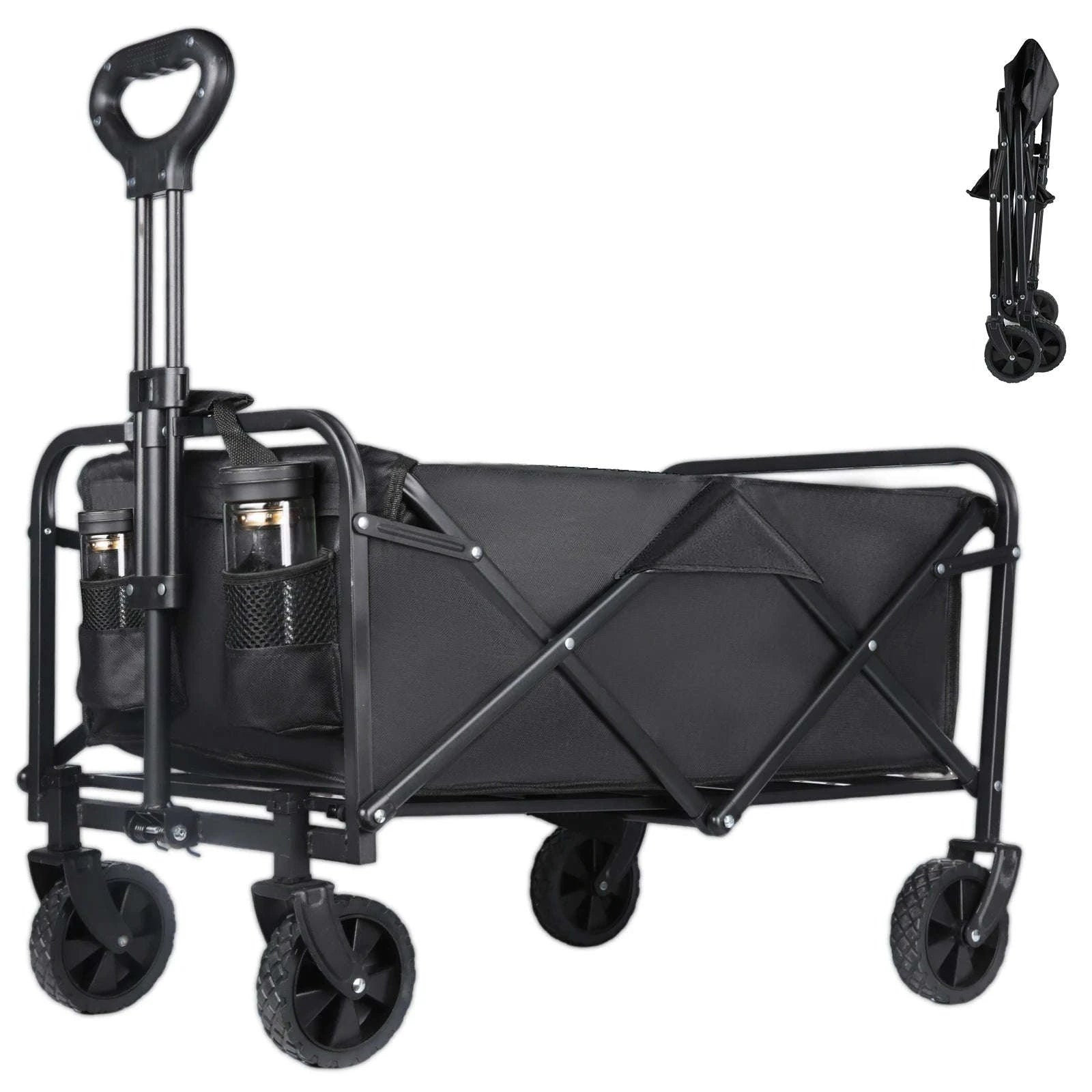 100L Foldable Wagon Cart with Wheels 75kg Load Outdoor Trolley-black / france