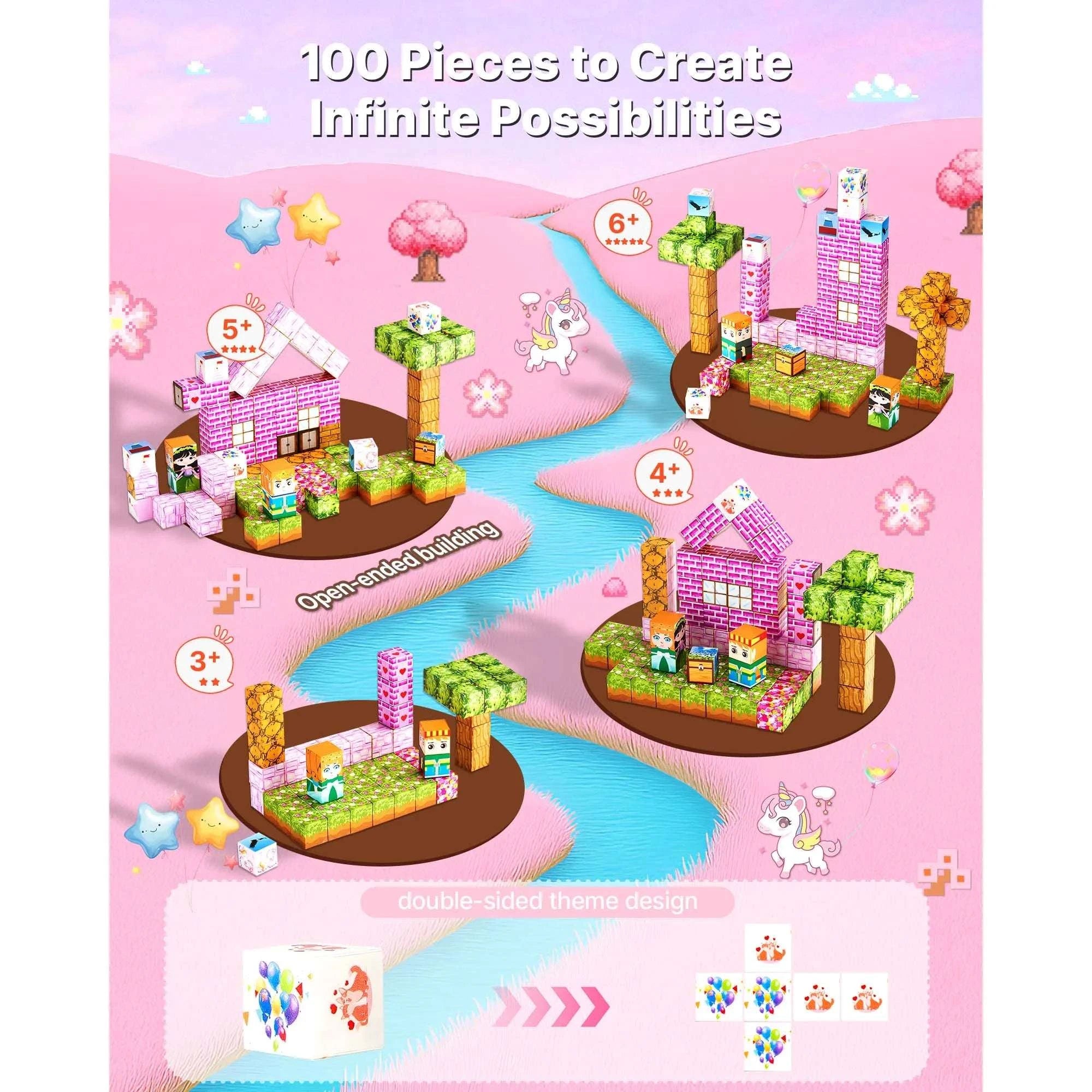 100PCS Magnetic Building Blocks Princess Castle STEM Toy Set-100 pcs / france