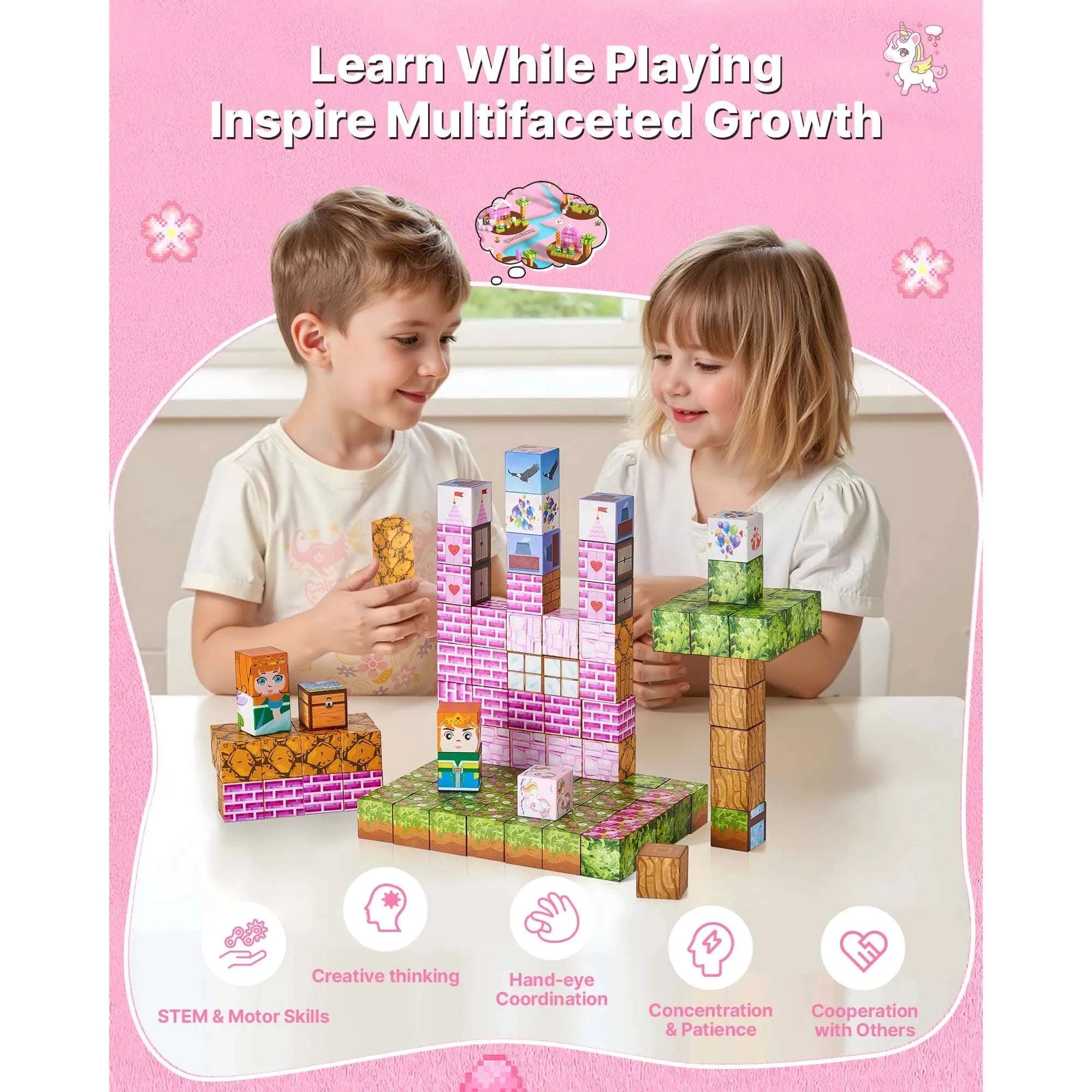 100PCS Magnetic Building Blocks Princess Castle STEM Toy Set-100 pcs / france