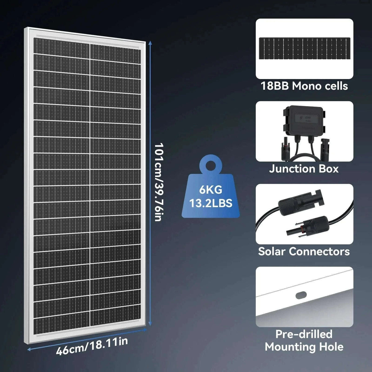 100W 12V Monocrystalline Solar Panel for RV and Trailer-400W / United States