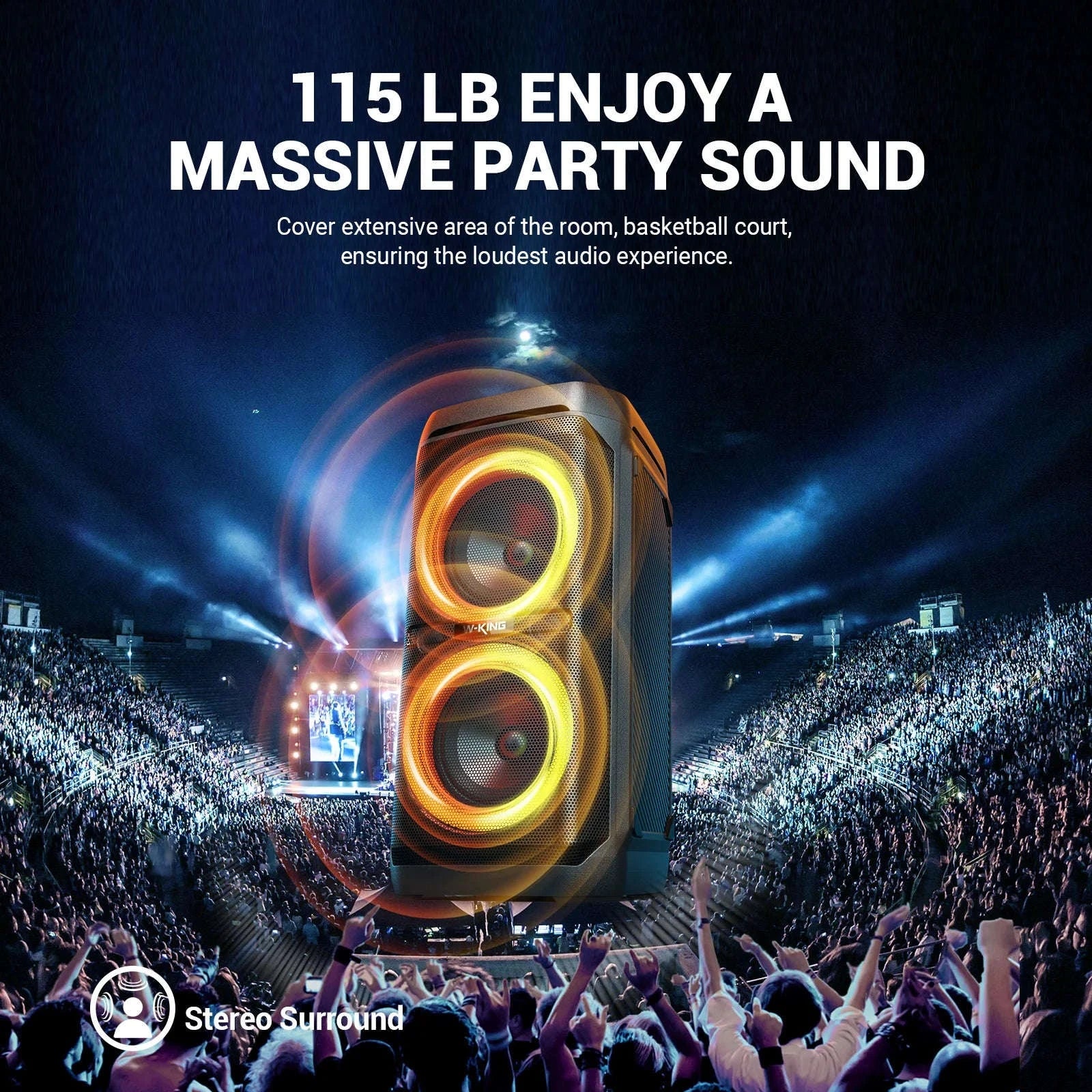 100W Bluetooth Party Speaker with Deep Bass, 24H Play & IPX6 Waterproof-black / 1.25" / 5.25"|United States|Speaker