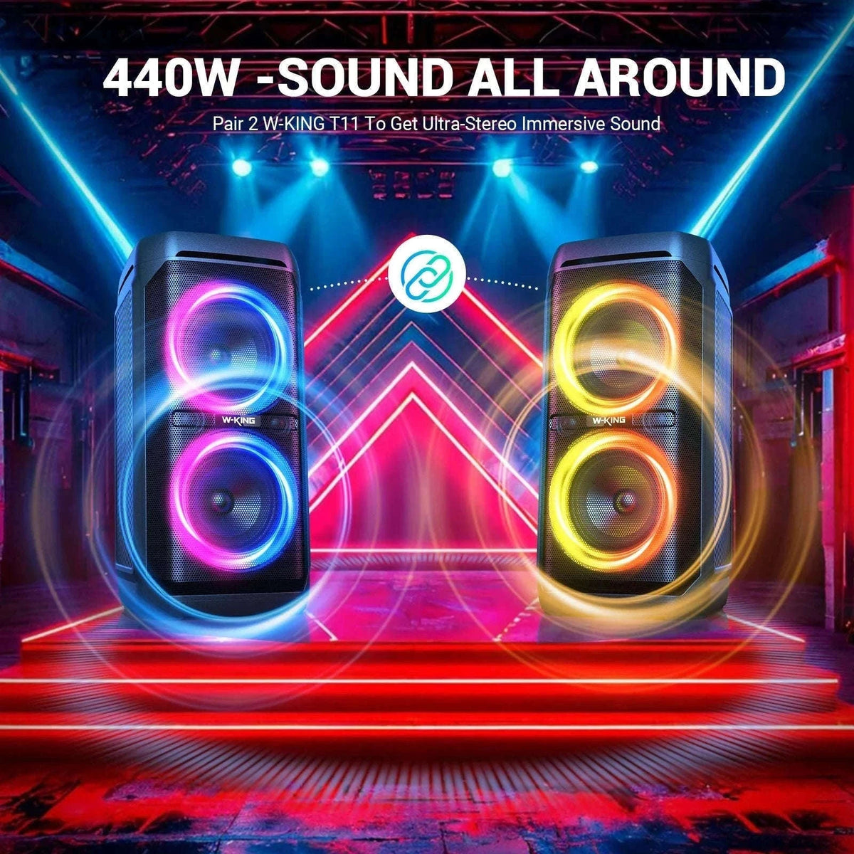 100W Bluetooth Party Speaker with Deep Bass, 24H Play & IPX6 Waterproof-black / 1.25" / 5.25"|United States|Speaker