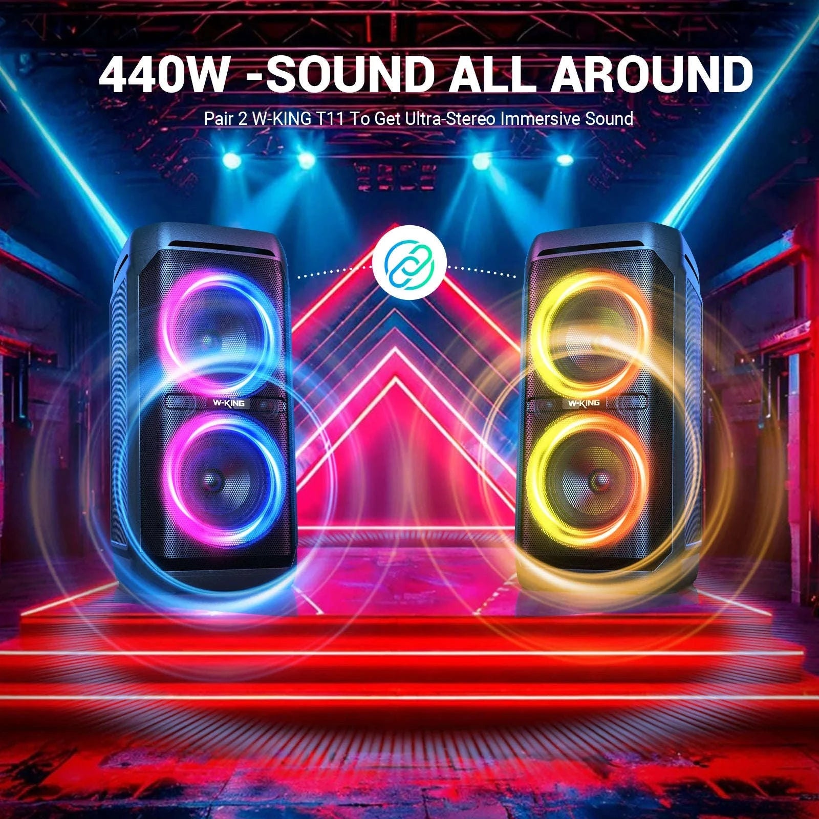 100W Bluetooth Party Speaker with Deep Bass, 24H Play & IPX6 Waterproof-black / 1.25" / 5.25"|United States|Speaker
