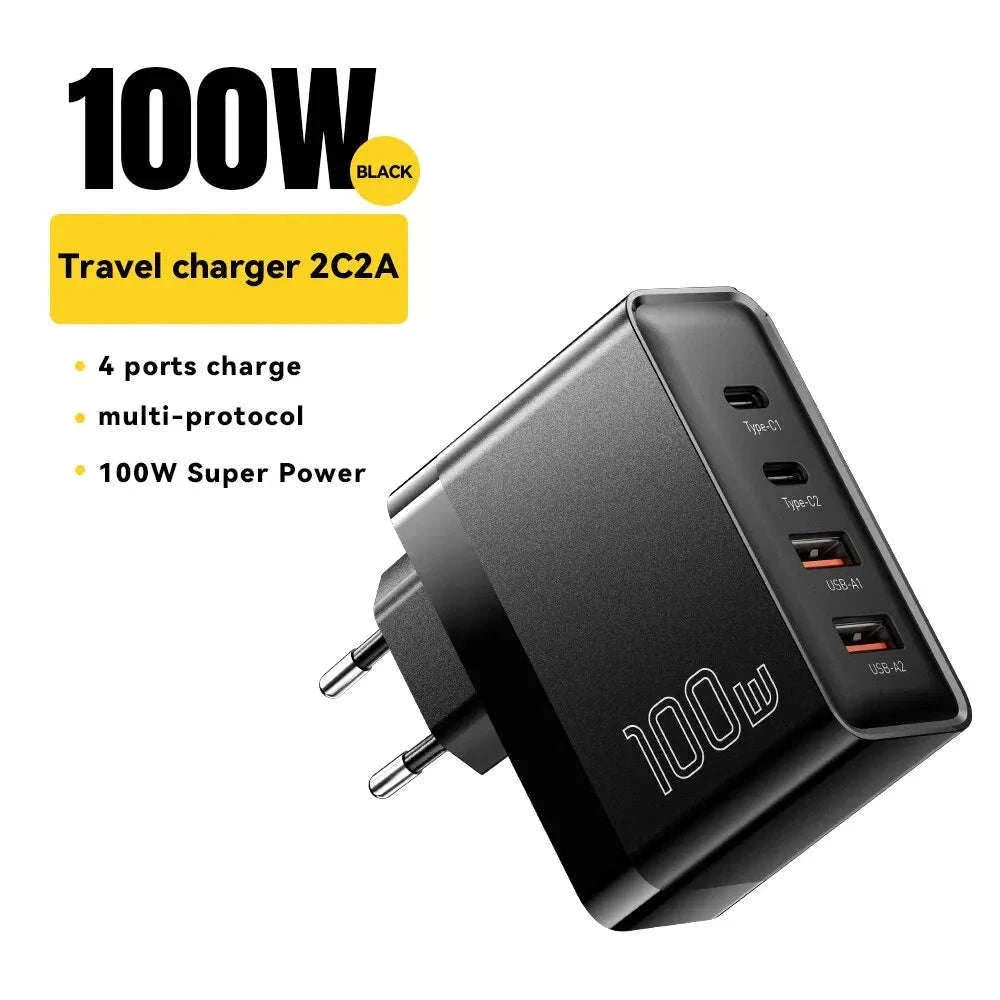 100W GaN USB Car Charger with 4 Ports and Fast Charging-US Black
