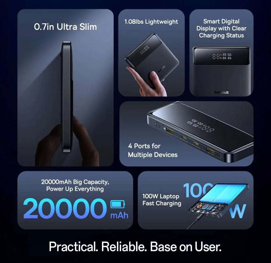 100W Power Bank 20000mAh Fast Charging for Laptops & Phones-Black / 20000mAh / China Mainland