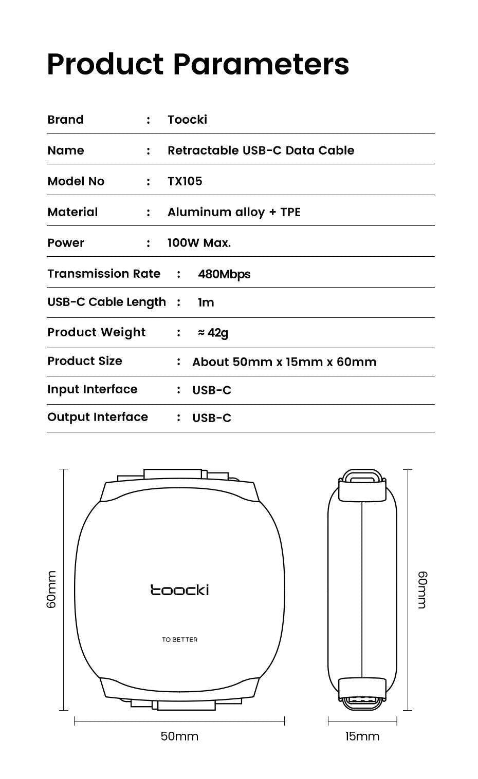 100W Retractable USB-C Fast Charging Cable with Magnetic Storage-