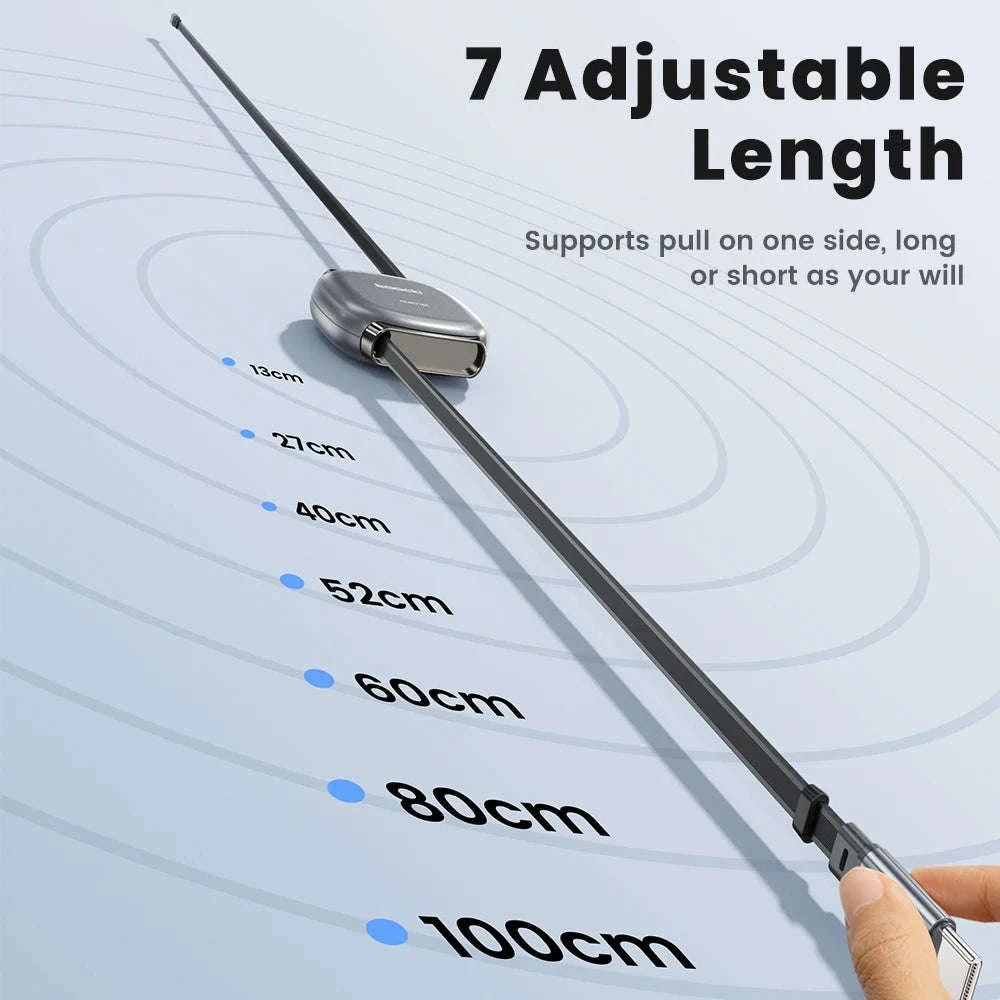 100W Retractable USB-C Fast Charging Cable with Magnetic Storage-Grey / 1m