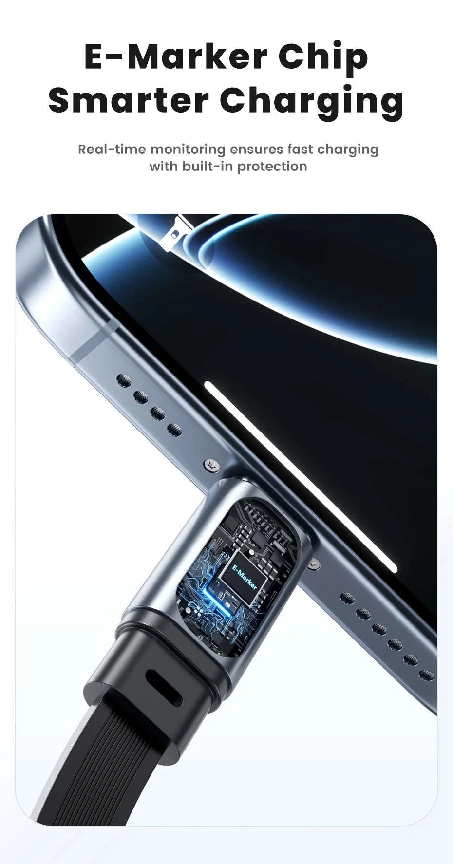 100W Retractable USB-C Fast Charging Cable with Magnetic Storage-Grey / 1m