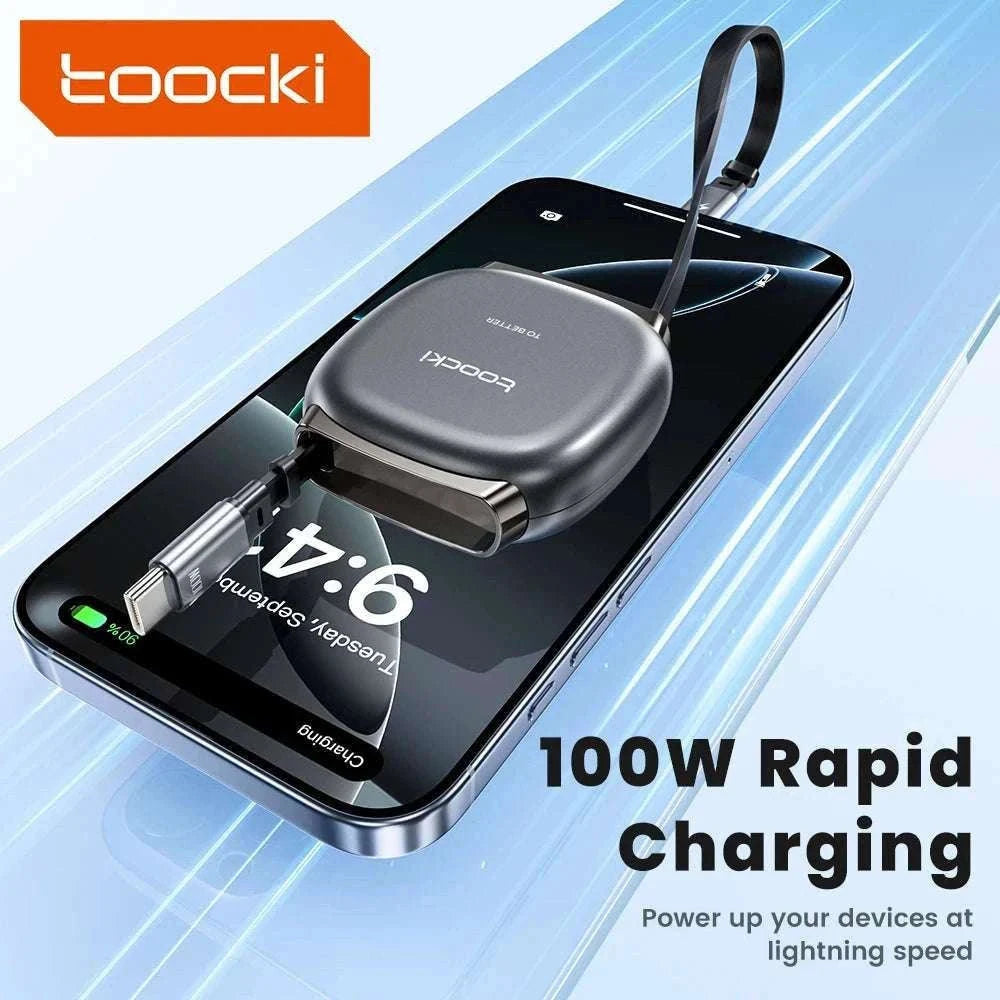 100W Retractable USB-C Fast Charging Cable with Magnetic Storage-Grey / 1m