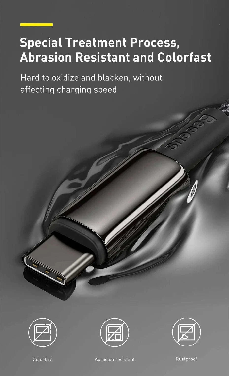 100W USB-C Fast Charging Cable for iPhone 15, MacBook, Samsung-Black / 2m