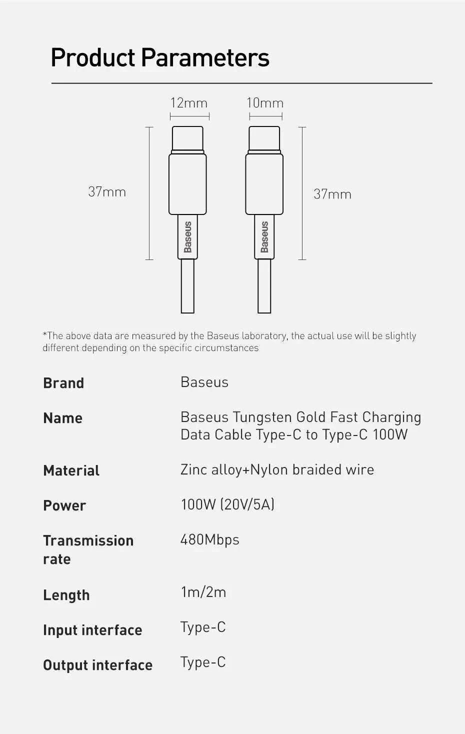 100W USB-C Fast Charging Cable for iPhone 15, MacBook, Samsung-Black / 2m