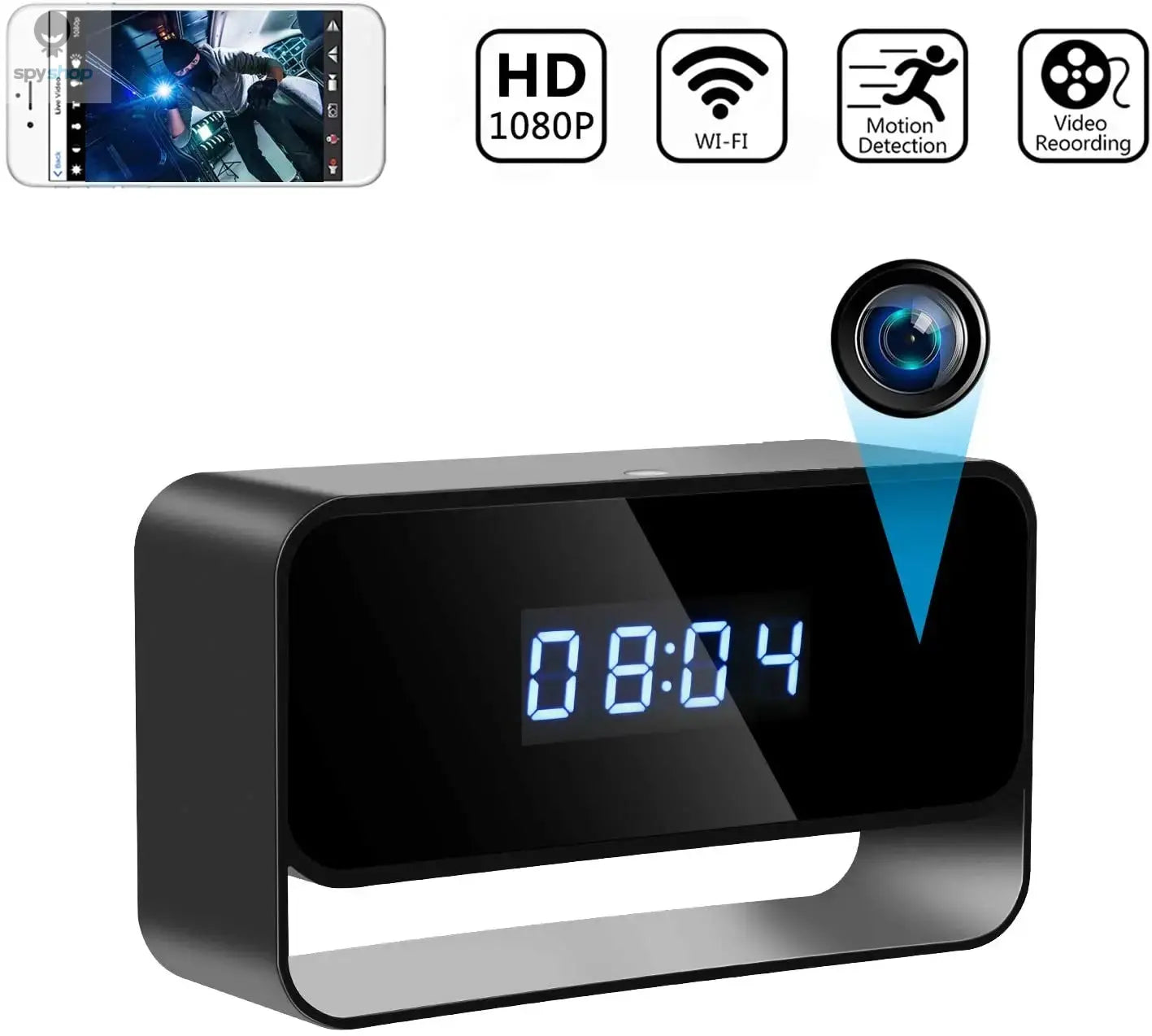 1080P Mini Camera Clock Wireless Clocks Cameras HD WiFi Covert Surveillance Security Cam Night Vision 12/24 Hour Detection Alert Spy-shop.com