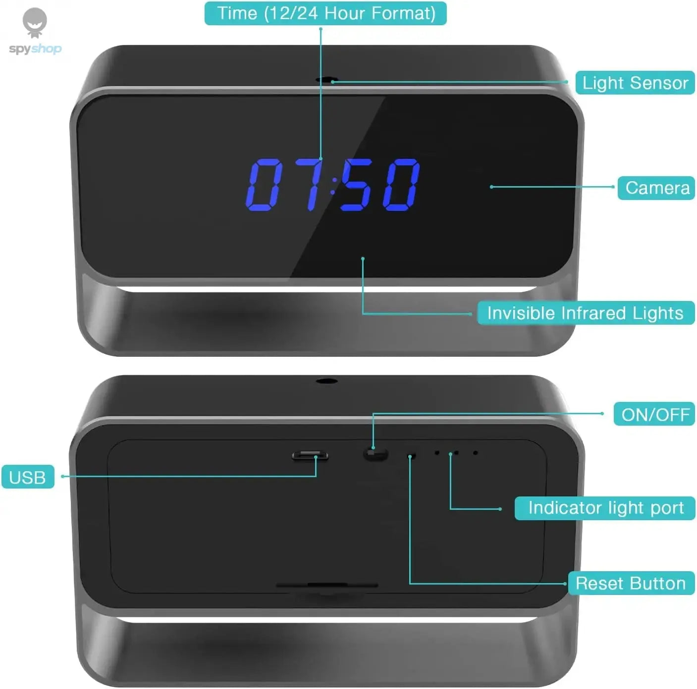 1080P Mini Camera Clock Wireless Clocks Cameras HD WiFi Covert Surveillance Security Cam Night Vision 12/24 Hour Detection Alert Spy-shop.com