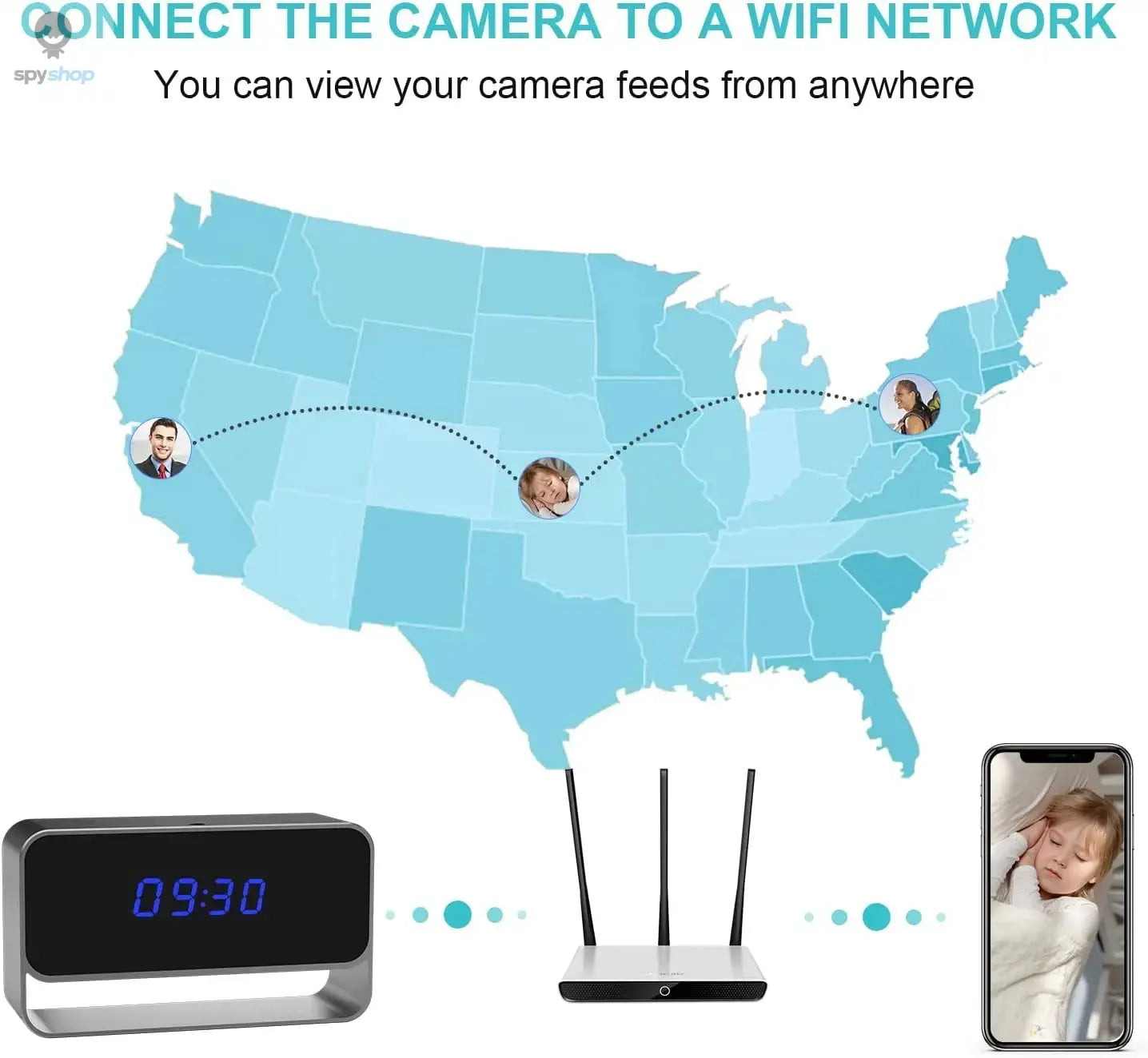 1080P Mini Camera Clock Wireless Clocks Cameras HD WiFi Covert Surveillance Security Cam Night Vision 12/24 Hour Detection Alert Spy-shop.com