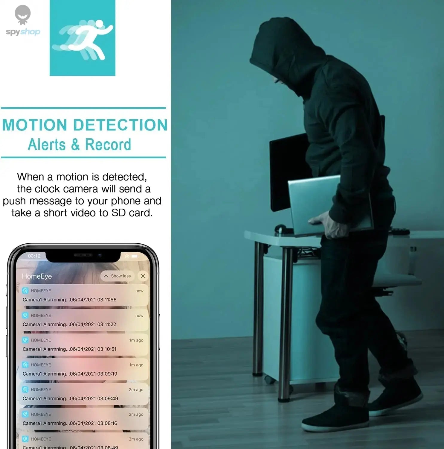 1080P Mini Camera Clock Wireless Clocks Cameras HD WiFi Covert Surveillance Security Cam Night Vision 12/24 Hour Detection Alert Spy-shop.com