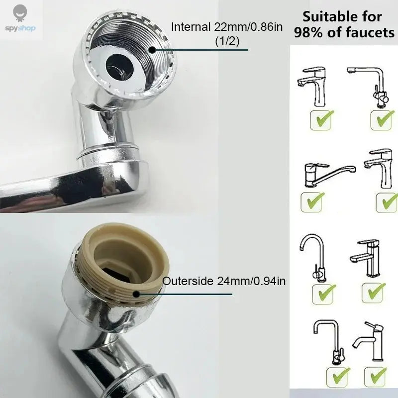 1080° Rotatable Extension Faucet Sprayer Head 2 Spray Modes Universal Bathroom Tap Extend Adapter Aerator Spy-shop.com